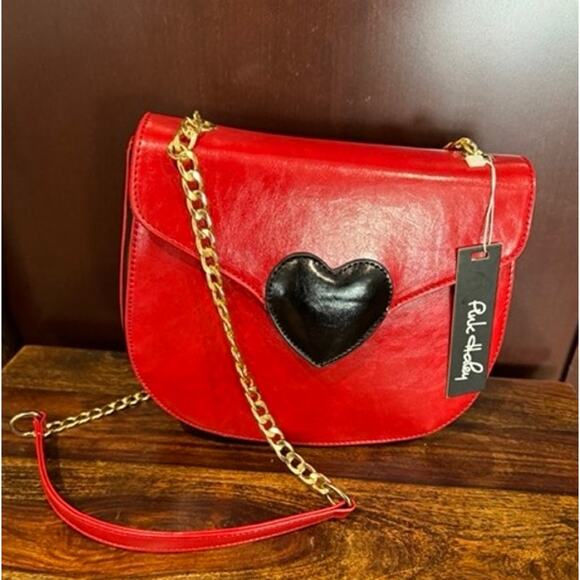 NEW Pink Haley Heart Black Red Faux Leather Crossbody Bag Purse - Picture 1 of 8